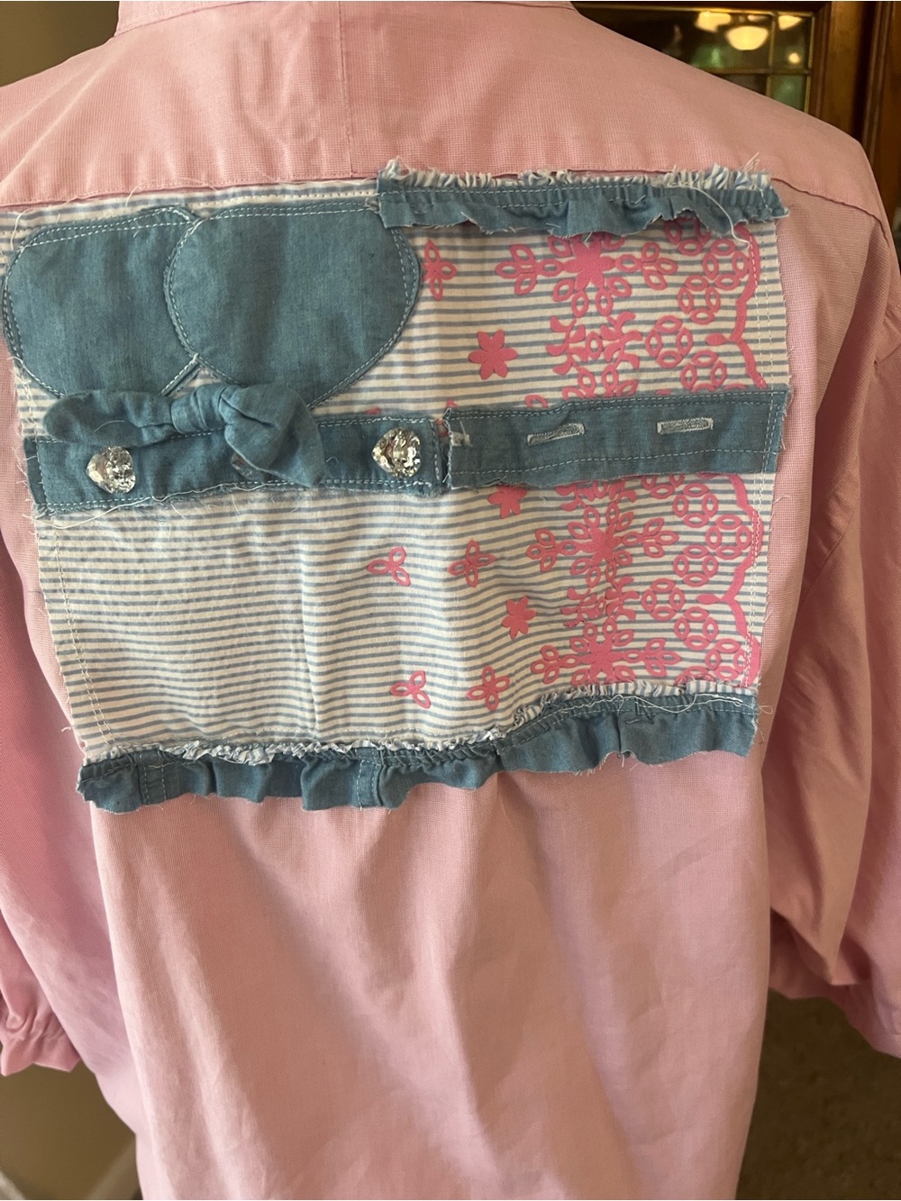 Up cycled / Remade  Ralph Lauren Light Pink Cotton Button-Down Tie-Hem Shirt - Picture 4 of 9
